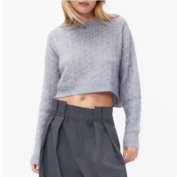 Lavender Cropped Fuzzy Cable Knit Sweater - Picture 9 of 9
